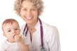 Female doctor and baby patient.