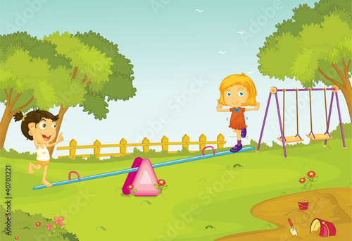 벡터 일러스트(편집용 파일):Kids on a seesaw Kids on a seesaw