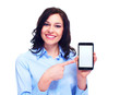 Young business woman with telephone.
