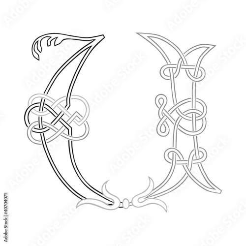 Vector: A Celtic Knot-work Capital Letter U Stylized Outline A Celtic Knot-work Capital Letter U Stylized Outline