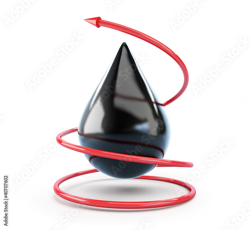 Illustration: moving red arrow oil drop moving red arrow oil drop
