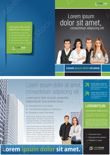 Vektor: Green and blue template for advertising with business people Green and blue template for advertising with business people
