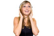 Woman listening to music and singing
