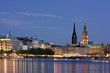 canvas print picture - Binnenalster in Hamburg bei Dämmerung mit dem Rathaus