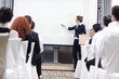 business woman giving presentation
