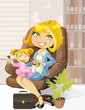 Vector: caring business mother in the office with the child caring business mother in the office with the child