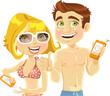Men and woman with a cream for sunburn