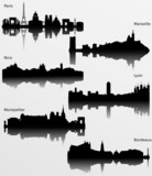 Collection of Detailed vector silhouettes of French cities
