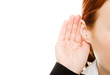 Close up of woman's hand to his ear .