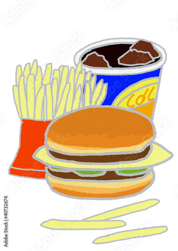 Illustration: ハンバーガーのランチセット ハンバーガーのランチセット