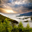 Foggy sunrise on the mountains