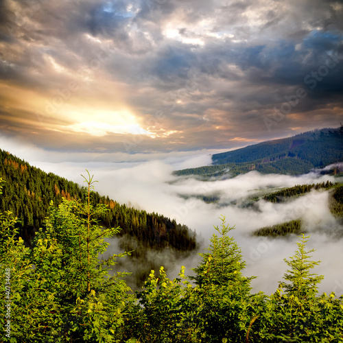 Photo: Foggy sunrise on the mountains Foggy sunrise on the mountains