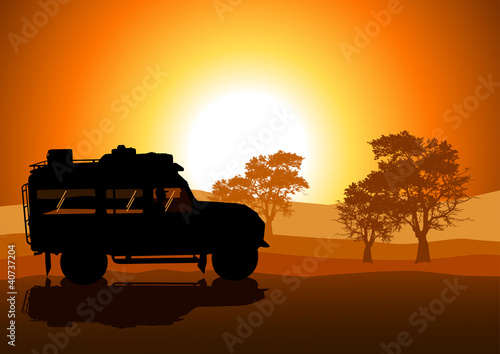Vector: Vector illustration of sport utility vehicle (SUV) on off road Vector illustration of sport utility vehicle (SUV) on off road