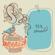 Tea or coffee vector panel with decorative bird