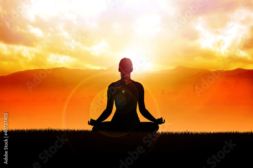 Illustration: Silhouette of a woman figure meditating in the outdoors Silhouette of a woman figure meditating in the outdoors