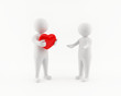 3D man offering a red heart to a woman