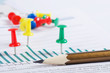 Graphs, charts with multi-coloured push buttons