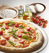 still life with pizza and ingredients
