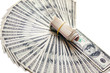 Rolled money cutout on a background dollars.