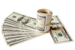 Rolled money cutout on a background dollars.