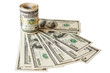 Rolled money cutout on a background dollars.