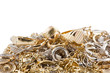 Gold jewelry on a white background