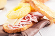 Photo: Toast Hawaii on wooden table Toast Hawaii on wooden table