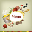 Restaurant menu design: set of kitchen utensil in retro-styled