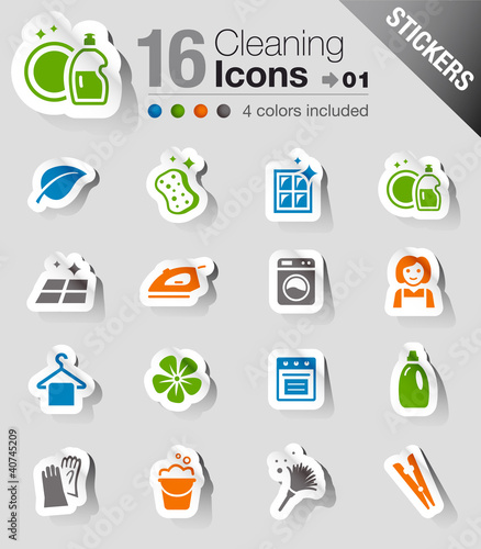 Vektor: Stickers - Cleaning Icons Stickers - Cleaning Icons