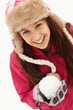 Teenage Girl Holding Snowball Wearing Fur Hat