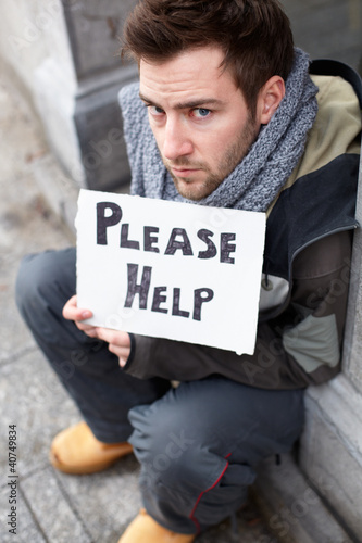 Photo: Homeless Young Man Begging In Street Homeless Young Man Begging In Street