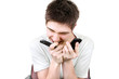 angry teenager with two phones
