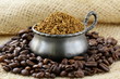 Fresh aromatic coffee beans and instant coffee