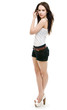 The girl in shorts standing
