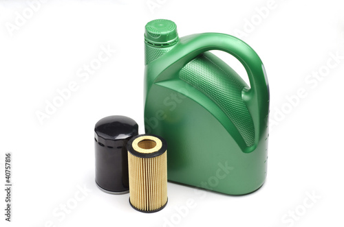 Photo: Green oil canister and oil filters Green oil canister and oil filters