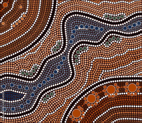 Vector: A illustration based on aboriginal style of dot painting depicti A illustration based on aboriginal style of dot painting depicti
