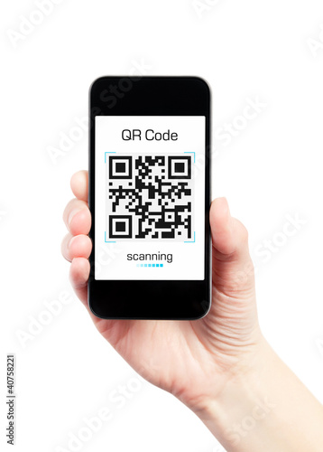 Photo: Hand Holding Mobile Phone With QR Code Scanner Hand Holding Mobile Phone With QR Code Scanner