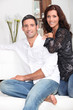 Couple on white sofa