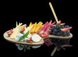 canvas print picture - Various types of cheese on a wooden palette