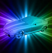 Neon background with car. Vector