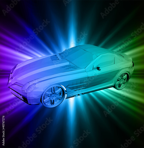Vector: Neon background with car. Vector Neon background with car. Vector