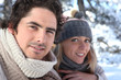 Happy couple on winter walk