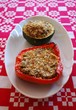 Stuffed peppers and zucchini filled with minced tofu with herbs Stuffed peppers and zucchini filled with minced tofu with herbs