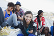 Students sitting together on bleachers