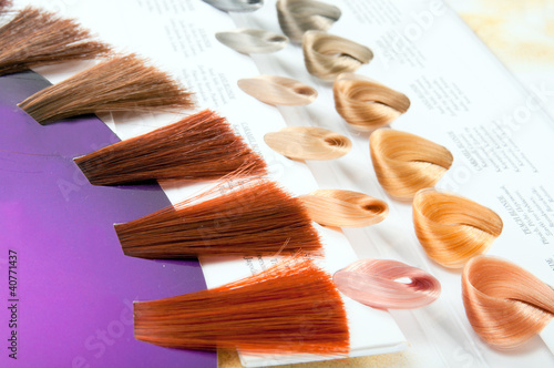 Photo: Locks of hair dyed in various shades. Locks of hair dyed in various shades.