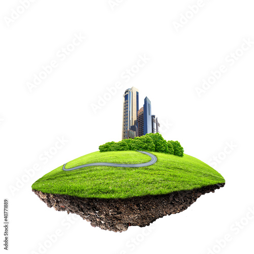 Illustration: Modern city surrounded by nature landscape Modern city surrounded by nature landscape