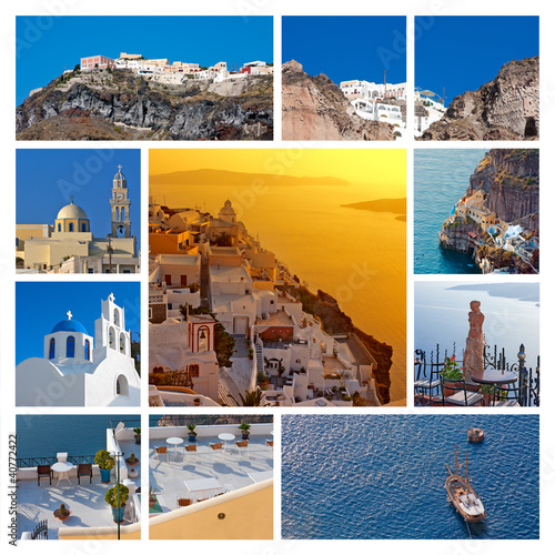 Photo: Collage (set) View of Santorini island, Greece Collage (set) View of Santorini island, Greece