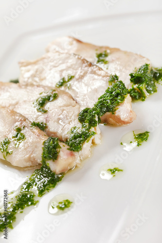 Photo: sturgeon with spinach sauce sturgeon with spinach sauce