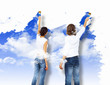 Illustrazione: Young couple with paint brushes together Young couple with paint brushes together