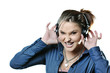 Girl with headphones isolated on white background